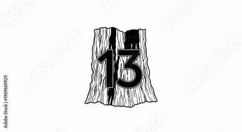 Stylized tree stump with the number 13 in bold black outline