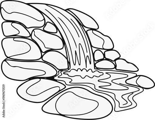 Stylized waterfall cascading over smooth rocks into a pool