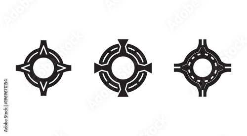 Setofthreeblackandwhiteroadinterchangeicons  isolatedonwhitebackground