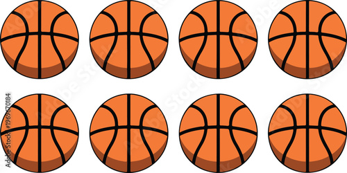 Flat Vector Illustration Featuring A Repeating Pattern Of Eight Identical Brown Basketball Icons For Sports Competition Tournament And Athletic Graphic Design