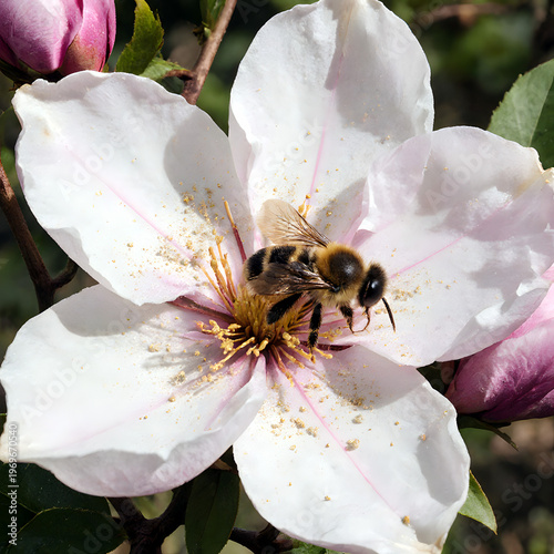 Wallpaper Mural Bee pollinating white Magnolia blossom in spring garden   Torontodigital.ca