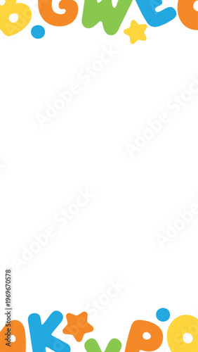 Colorful and playful English alphabet border frame background in a vertical layout, perfect for kids’ projects, back-to-school themes and educational presentations.