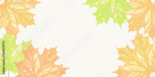 Watercolor autumn leaves forming a cross shaped frame on white