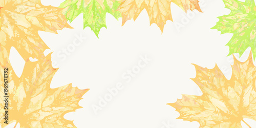 Autumn maple leaves create a vibrant colorful frame around a white space