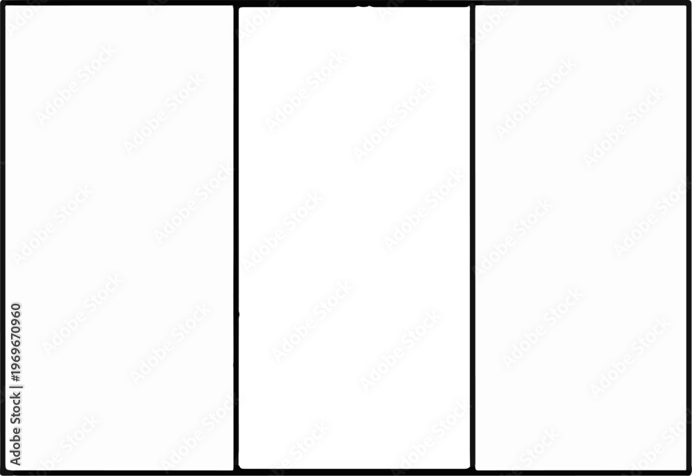 Fototapeta premium Three vertical rectangular panes of white space framed by thick black borders