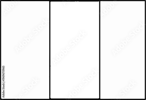 Three vertical rectangular panes of white space framed by thick black borders