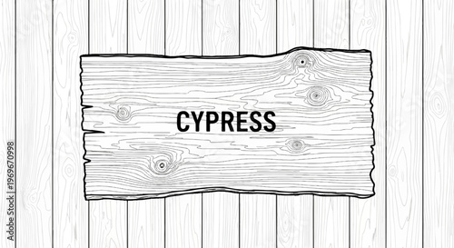 Textured wooden sign with "CYPRESS" text on a background of vertical planks