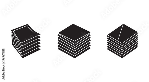 Stacks of paper sheets in different orientations  paper stacks in various positions