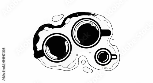 Three cups of coffee with splashes and drips on white background