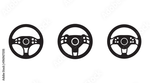 Steering wheel icons set for car driving and racing games or transportation related designs  isolated on white background