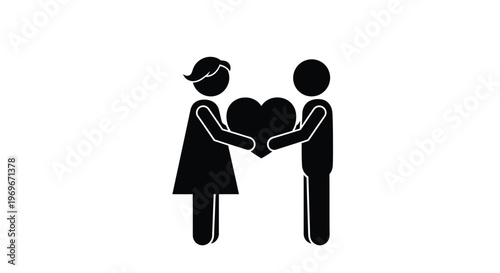 Couple sharing a heart shape a romantic icon on transparent background silhouette