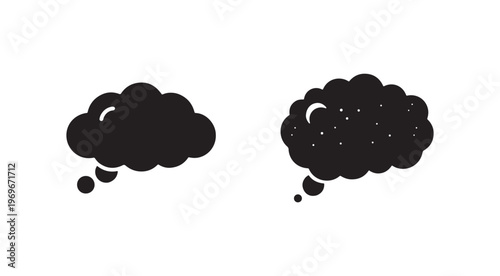 Thought bubbles for comic book illustrations or cartoons  speech bubbles for dialogue  simple black shapes on a white background for visual storytelling and communication