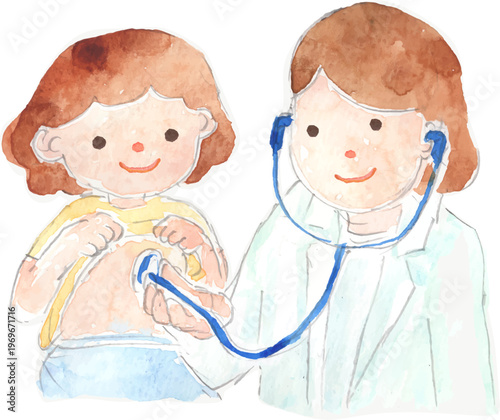 聴診器で診察される子どものイラスト