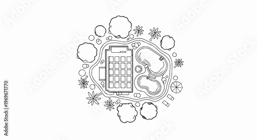 Top-down view of a resort with multiple pools and buildings surrounded by trees