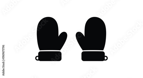 Black winter mittens facing forward simple graphic on transparent background silhouette