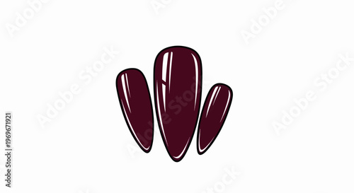 Three polished nail tips in a dark maroon color arranged closely