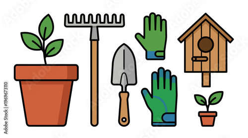 Gardening tools and accessories for plant care and cultivation outdoors