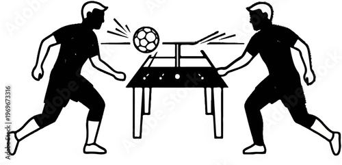 Two men playing a game of table football