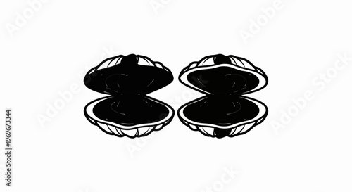 Two open black shells reveal glossy interior