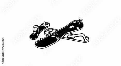 Two pairs of black flip-flops arranged on a white background