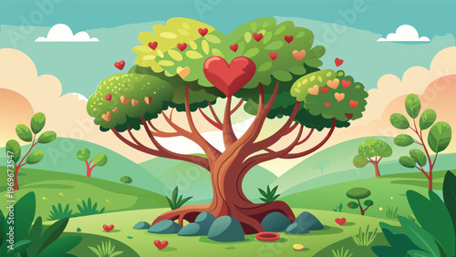 Tree with heart-shaped leaves in a green landscape during daytime showing nature and colorful plants