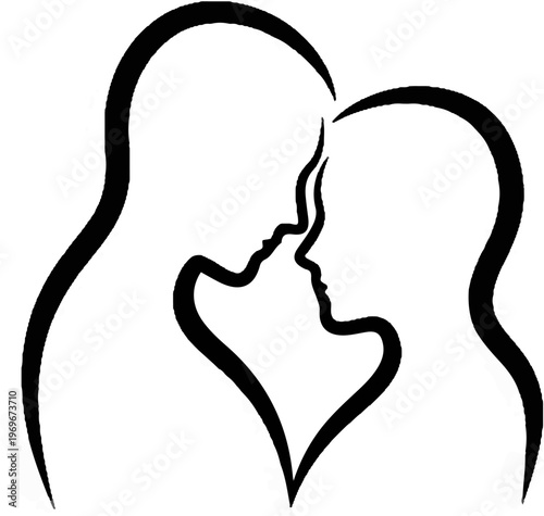 Two silhouettes in profile, facing each other, tenderly