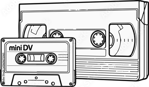 Two vintage video cassette tapes, one Mini DV and one VHS, side by side