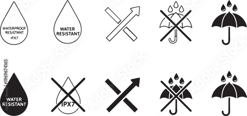Waterproof & Water‑Resistant Icon Set – Product Label Vector
