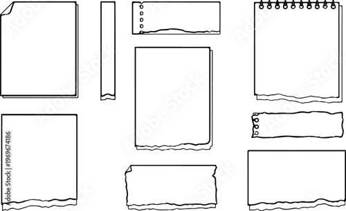 Various styles of blank paper sheets, including torn edges and punched holes