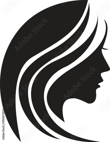 Elegant Woman Face Silhouette with Flowing Hair Minimal Vector Logo Design