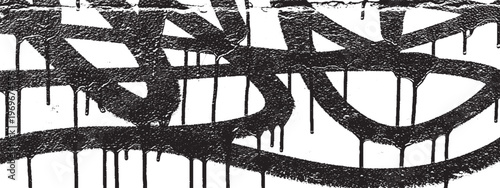 Black graffiti spray paint lines with drips on white background with brush stroke paint drip street art throw