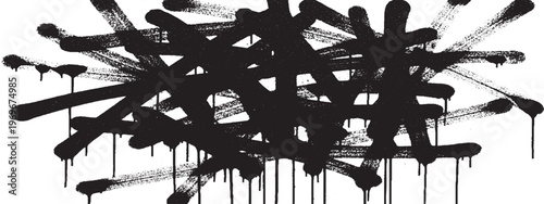 Abstract explosion of black spray paint splatters and lines on a white background with brush stroke with abstract art design graphic paint splatter splash