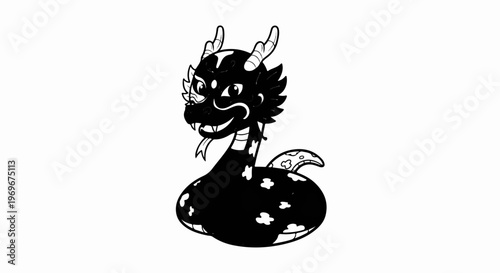 Whimsical cartoon snake-like creature with floral pattern