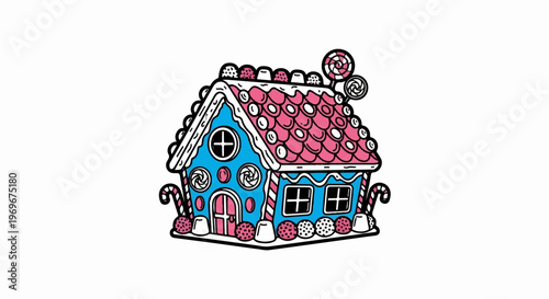 Whimsical gingerbread house adorned with candy and frosting details