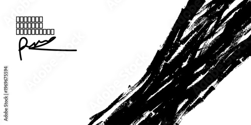 Abstract black and white grunge background featuring a dirty paint splash frame with ink splatter brush strokes and a rough weathered paper texture vector illustration