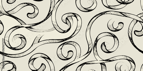 Elegant swirling lines create a seamless hand drawn abstract background