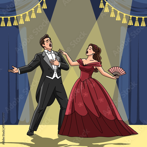 Opera singers performing on stage in costume