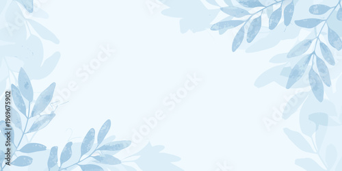 Delicate blue foliage forming a subtle corner frame on white
