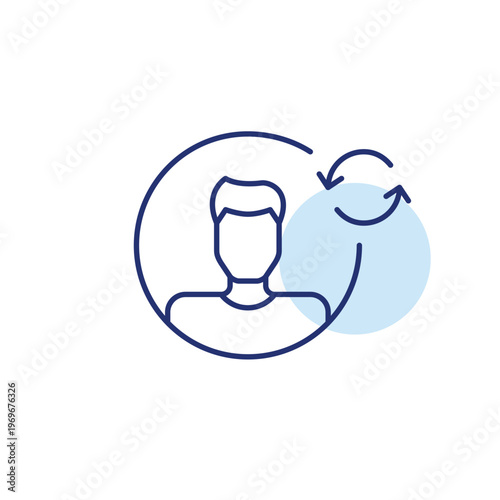 Account access renewal, subscription refresh, digital profile update. Male avatar and renew arrows. Pixel perfect, editable stroke vector icon
