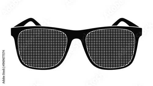 Black pinhole glasses used for vision improvement and eye exercises isolated on a white background.