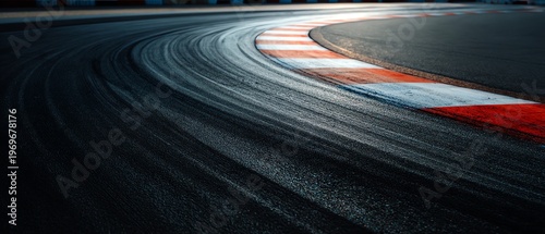 Curved racetrack with tire markings and colors.