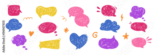 Photography Crayon Speech Bubbles comic scribble talk balloon in sketch style, grunge textur