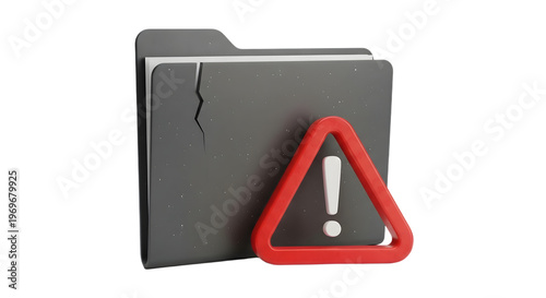 Free Download ひび割れた表面と警告サインが付いたグレーのファイルフォルダーの3 Dレンダリング isolated on a transparent background folder file document warning - GFXLoad