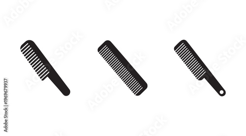 Three black combs with different angles and a hole on one handle for hanging  simple design