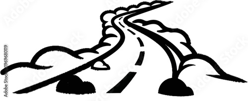 Winding road curving through stylized landscape