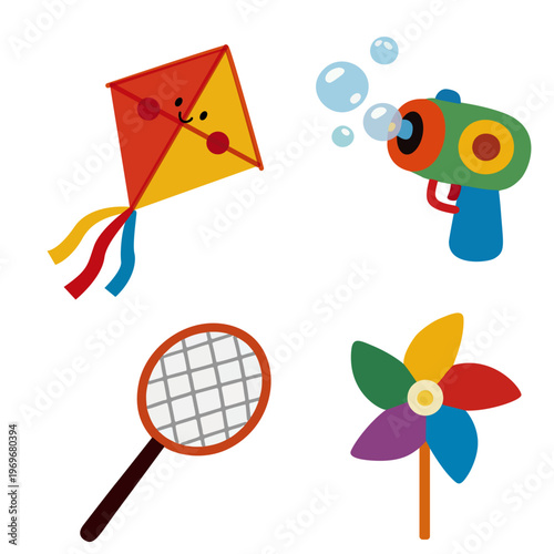 Cute Cartoon Childhood Outdoor Toys Illustration Set