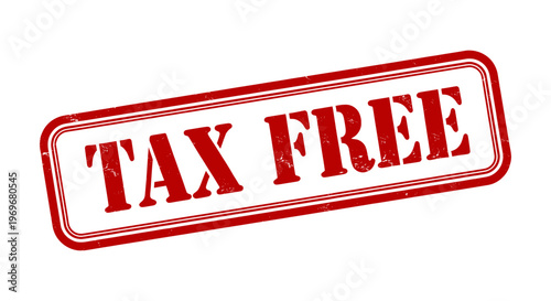 Tax free red rubber stamp icon. Grungy tax free ink imprint vector. Distressed duty free shopping seal sign.