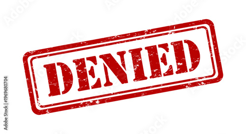 Red denied rubber stamp vector, grunge rejected mark on white background, distressed ink denied seal for office paperwork