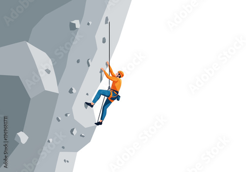 A Person Ascending a Steep Rock Face on a Climbing Rope, Illustrating Outdoor Adventure and Physical Challenge