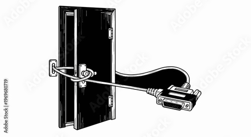 Wired door latch with a computer connector attached